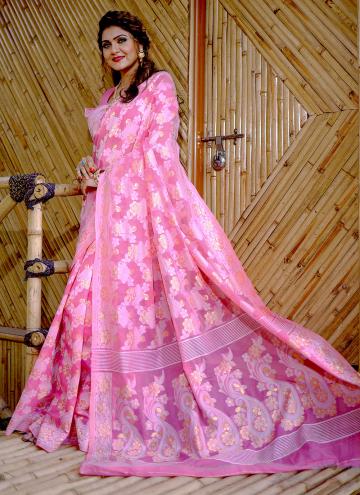 Pink color Cotton  Trendy Saree with Woven