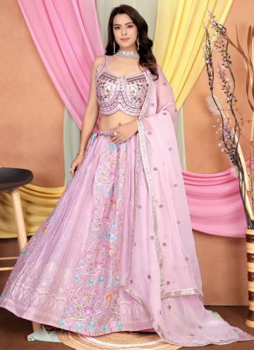 Pink color Embroidered Chinon Readymade Lehenga Ch