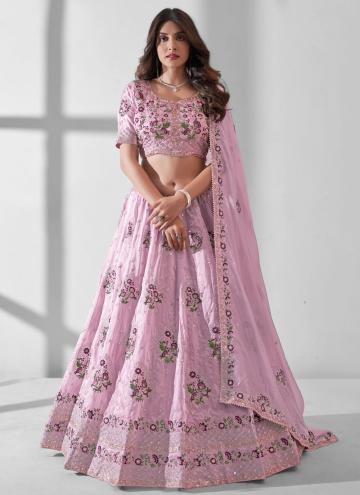 Pink color Embroidered Organza A Line Lehenga Chol