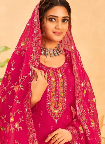 Pink color Embroidered Organza Designer Salwar Kameez