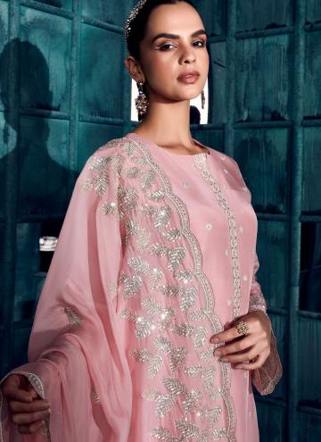 Pink color Embroidered Silk Pakistani Suit