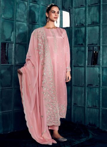 Pink color Embroidered Silk Pakistani Suit