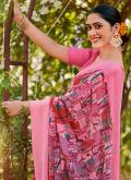 Pink color Georgette Contemporary Saree with Printed - 1