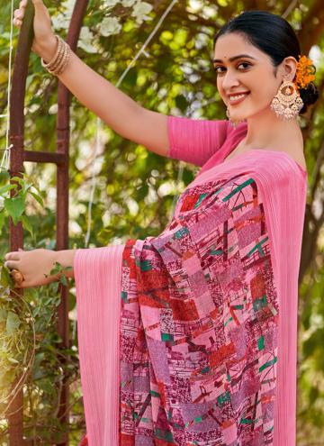 Pink color Georgette Contemporary Saree with Printed