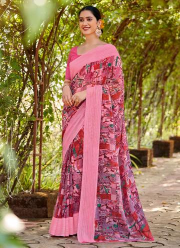 Pink color Georgette Contemporary Saree with Printed