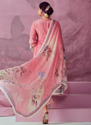 Pink color Muslin Designer Salwar Kameez with Embroidered