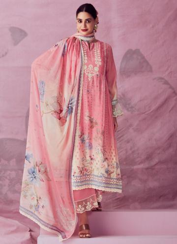 Pink color Muslin Designer Salwar Kameez with Embroidered