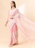 Pink color Organza Trendy Saree with Embroidered - 3