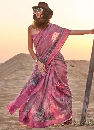 Pink color Print Linen Classic Designer Saree