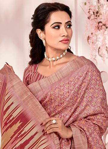 Pink color Printed Handloom Silk Designer Saree