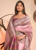 Pink color Silk Casual Saree with Digital Print - 1