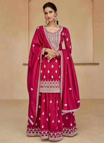 Pink color Silk Palazzo Suit with Embroidered