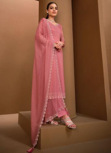 Pink color Swarovski Chiffon Designer Salwar Kameez