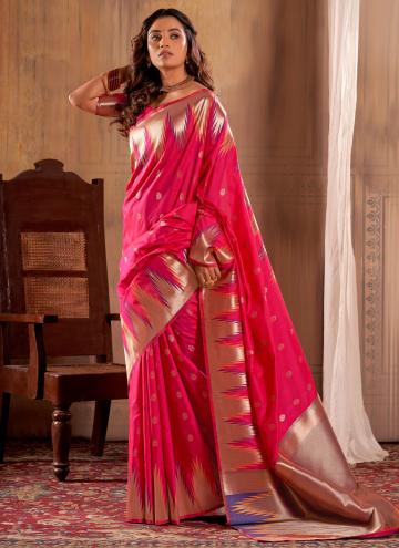 Pink color Woven Banarasi Contemporary Saree