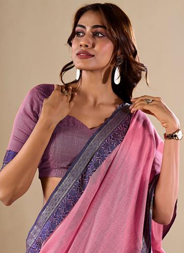 Pink color Woven Handloom Cotton Trendy Saree