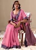 Pink color Woven Handloom Cotton Trendy Saree - 2