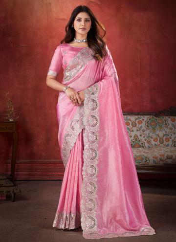 Pink color Zari Work Crush Trendy Saree