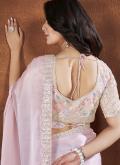 Pink Contemporary Saree in Crepe Silk with Cord - 2