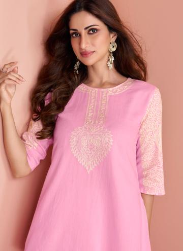Pink Cotton Silk Embroidered Party Wear Kurti for Ceremonial