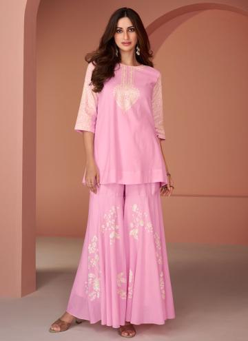 Pink Cotton Silk Embroidered Party Wear Kurti for 