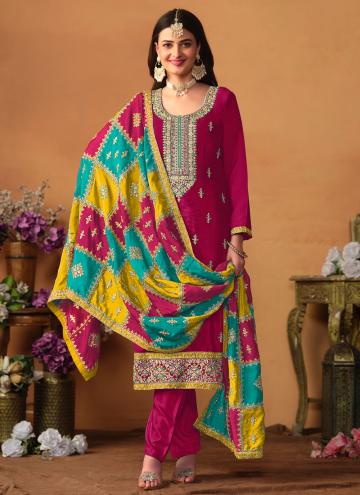 Pink Designer Salwar Kameez in Chinon with Embroidered