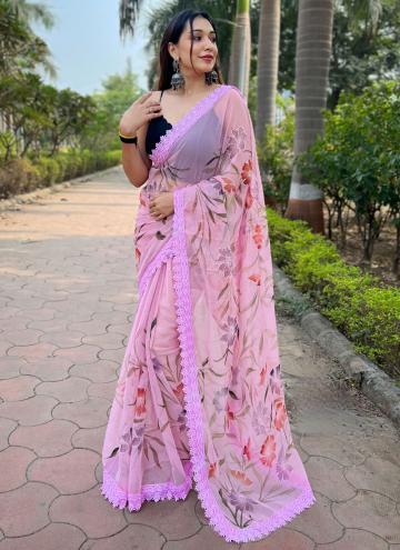 Pink Designer Saree in Shimmer with Border