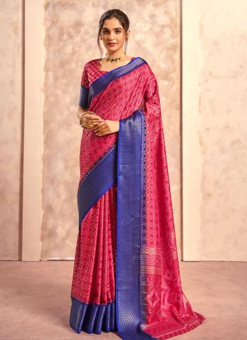 Pink Designer Saree in Silk with Foil Print