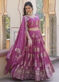 Pink Faux Georgette Embroidered A Line Lehenga Choli for Ceremonial - 1