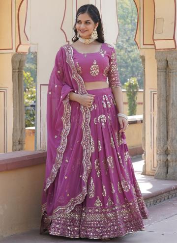 Pink Faux Georgette Embroidered A Line Lehenga Choli for Ceremonial