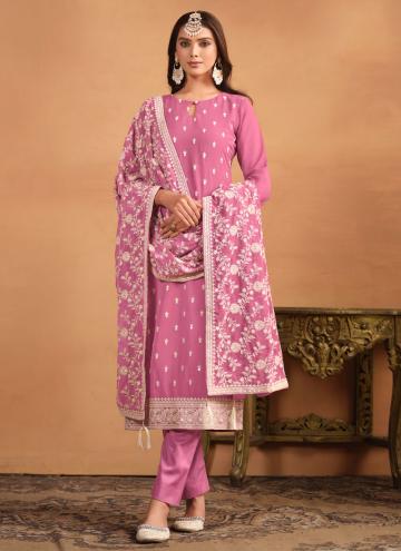 Pink Faux Georgette Embroidered Designer Salwar Kameez for Ceremonial