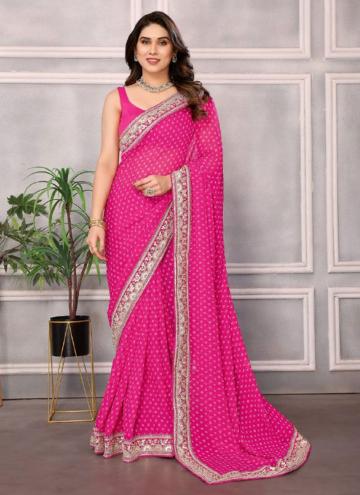 Pink Georgette Embroidered Contemporary Saree