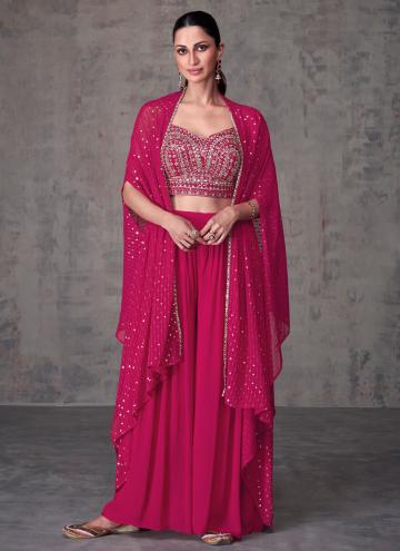 Pink Georgette Embroidered Designer Palazzo Salwar Suit for Ceremonial