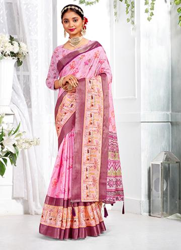 Pink Giccha Silk Digital Print Designer Saree for 