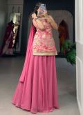 Pink Jacquard Silk Woven Palazzo Suit for Ceremonial - 1