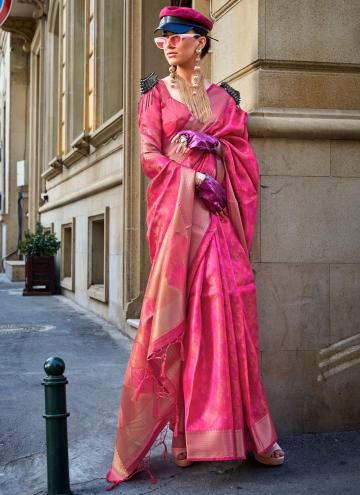 Pink Organza Woven Contemporary Saree for Ceremoni