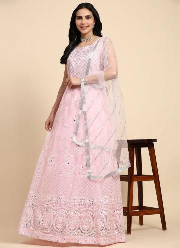 Pink Readymade Designer Gown in Net with Embroidered
