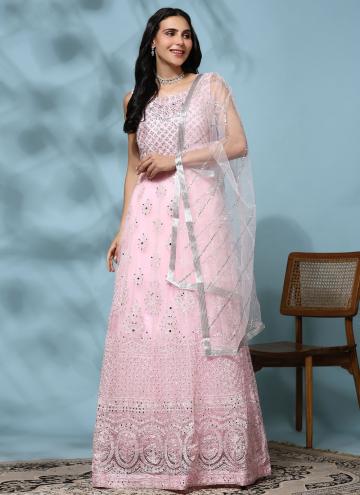 Pink Readymade Designer Gown in Net with Embroider