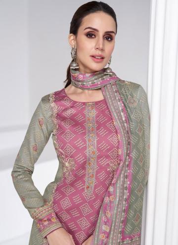 Pink Satin Digital Print Salwar Suit for Ceremonial