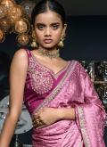 Pink Satin Floral Print Classic Designer Saree for Ceremonial - 1