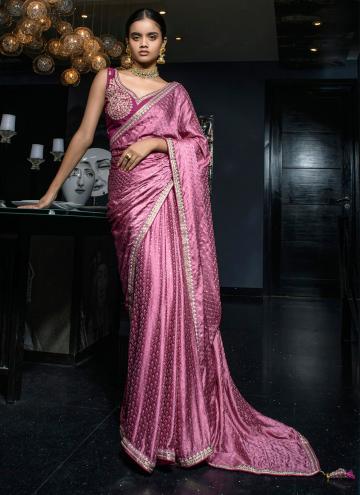 Pink Satin Floral Print Classic Designer Saree for Ceremonial