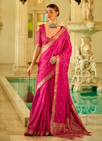 Pink Satin Silk Woven Designer Saree