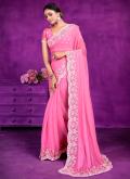 Pink Shimmer Embroidered Trendy Saree for Ceremonial - 2
