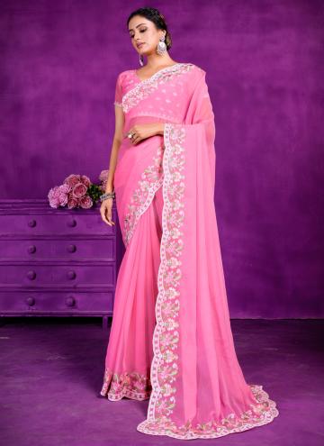 Pink Shimmer Embroidered Trendy Saree for Ceremonial