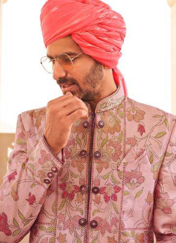 Pink Silk Foil Print Indo Western for Reception