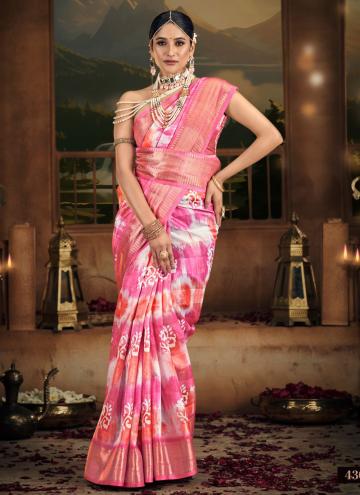 Pink Traditional Saree in Cotton  with Digital Print