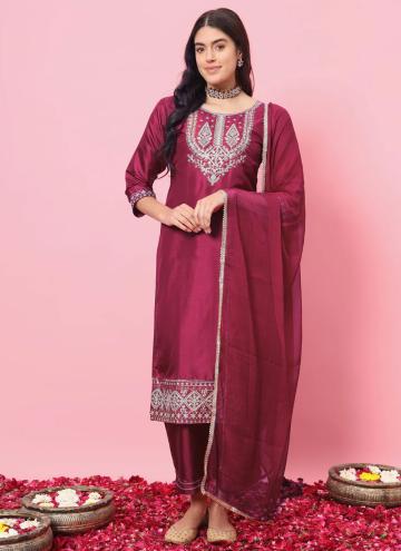 Pink Trendy Salwar Kameez in Silk Blend with Embro