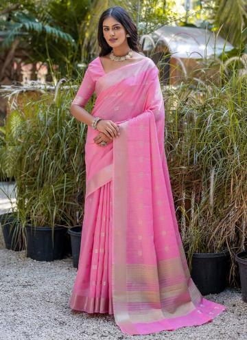 Pink Trendy Saree in Cotton  with Woven