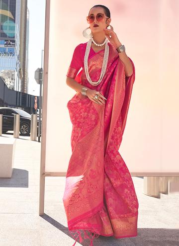 Pink Trendy Saree in Handloom Silk with Woven