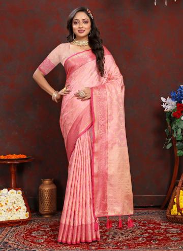 Pink Trendy Saree in with Woven