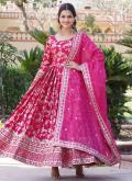 Pink Viscose Embroidered Designer Gown for Ceremonial - 1